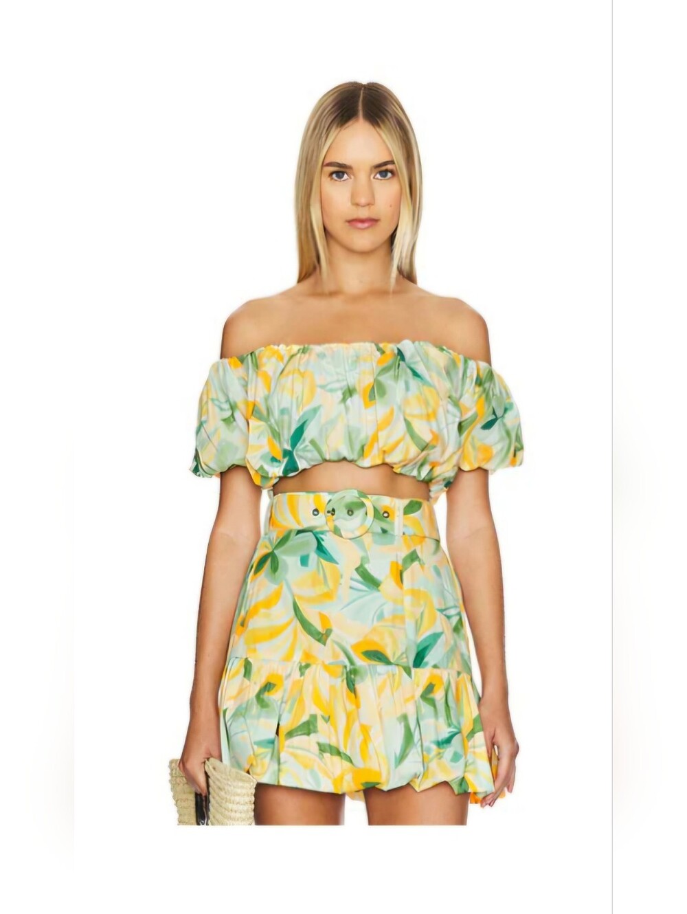 Solstice Crop Top in Yellow Palm Print